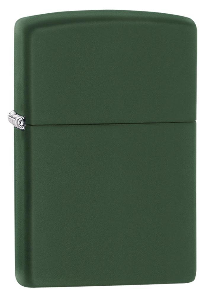 Front view of the Green Matte Classic Lighter shot at a 3/4 angle