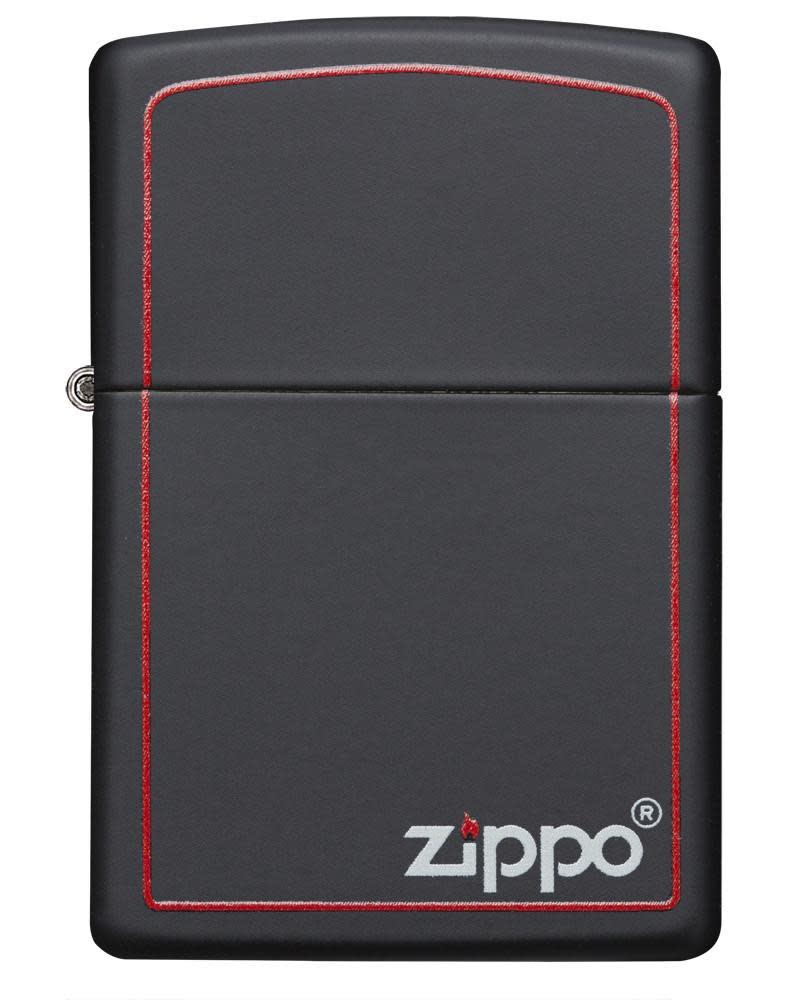 Front view of the Classic Black and Red Zippo Black Matte Lighter