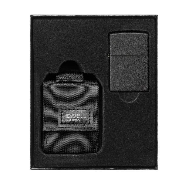 Tactical Pouch and Black Crackle® Windproof Lighter Gift Set