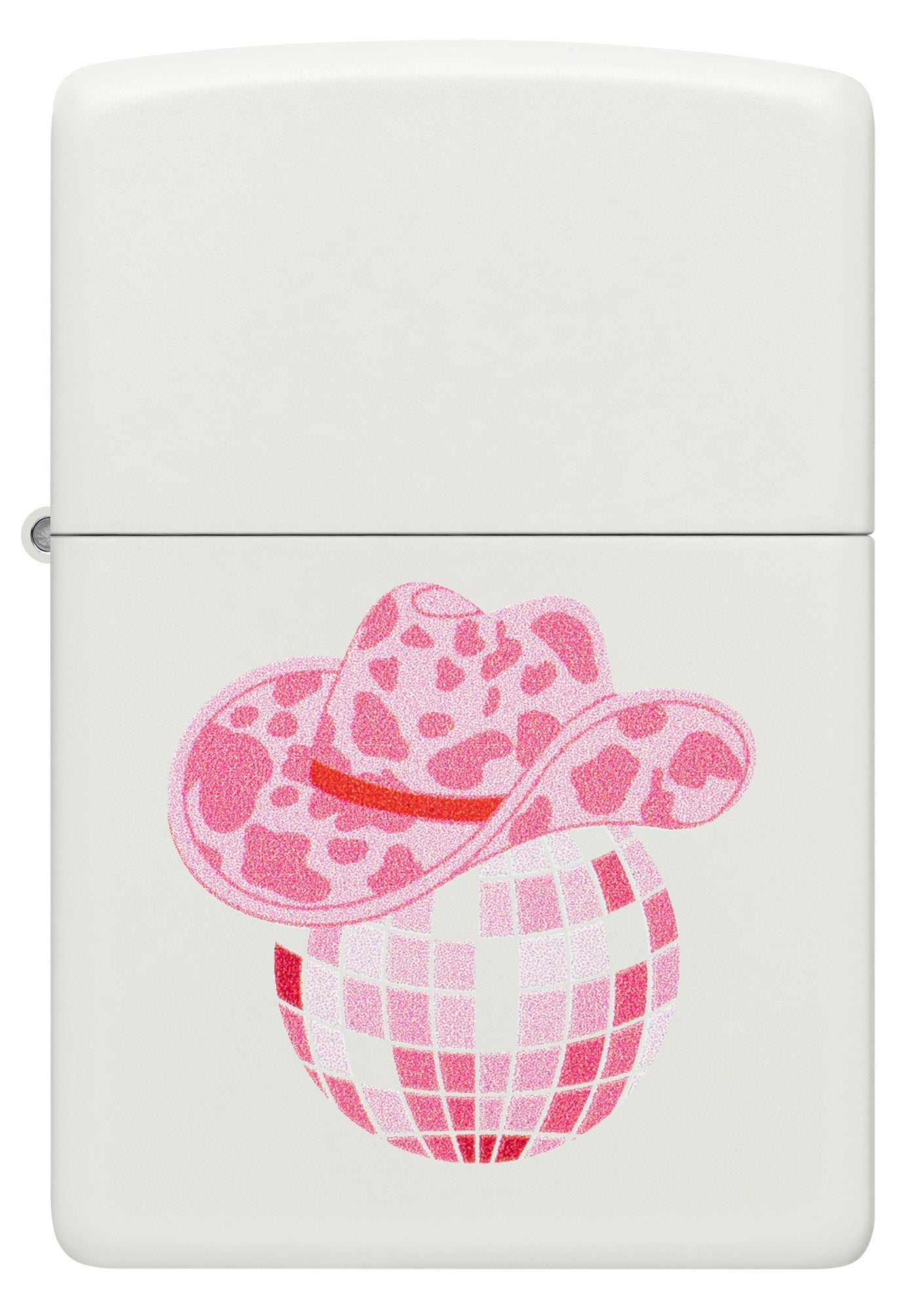 Front view of Zippo Honky Tonk Design White Matte Windproof Lighter.