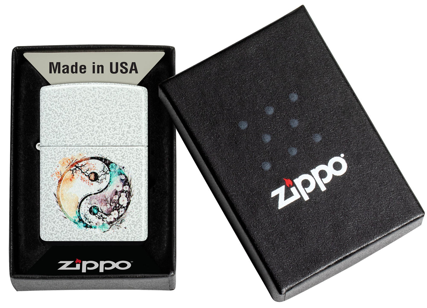 Zippo Floral Yin and Yang Design Glacier Windproof Lighter in its packaging.