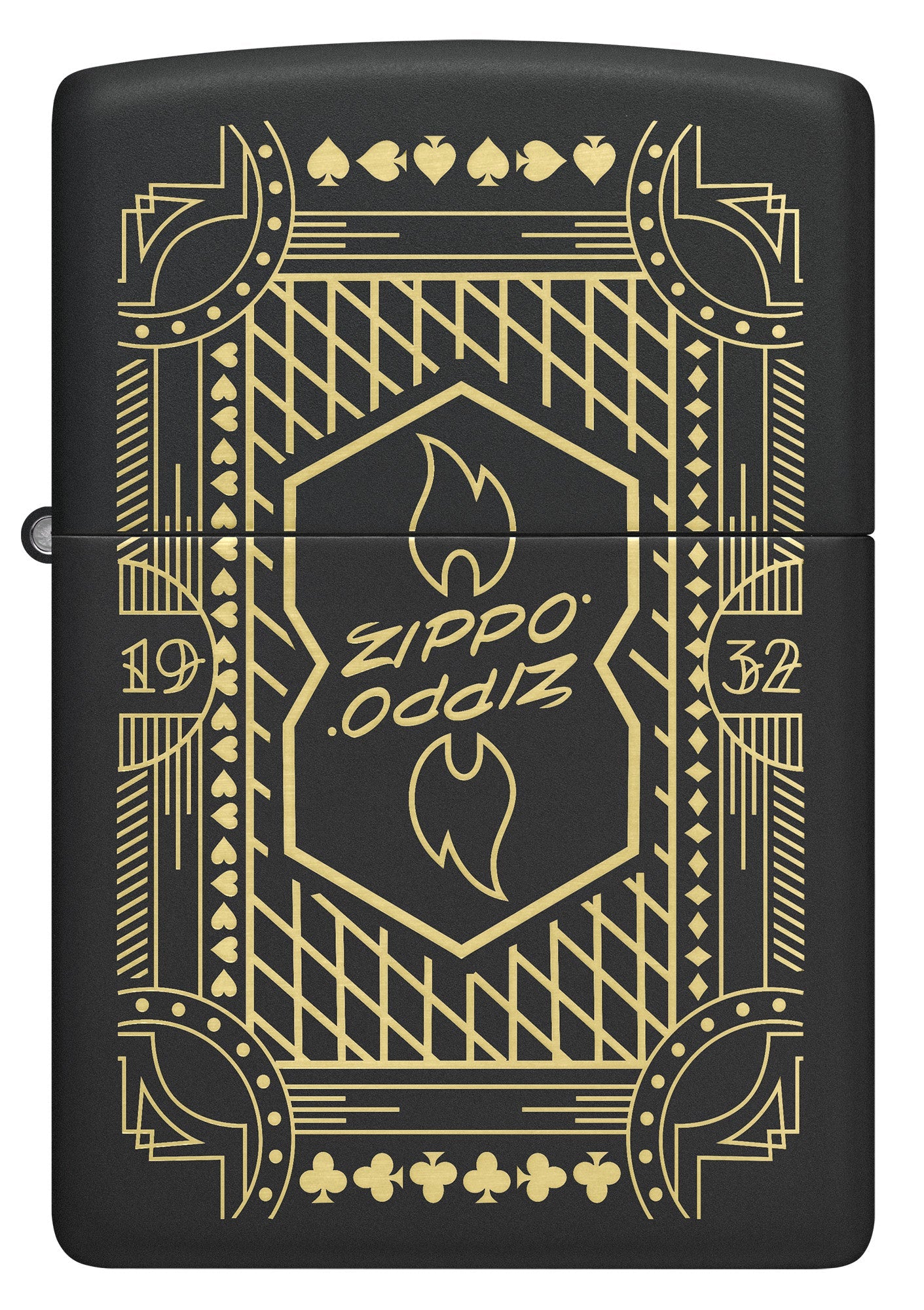 Front view of Zippo Lines Design Black Matte Windproof Lighter.