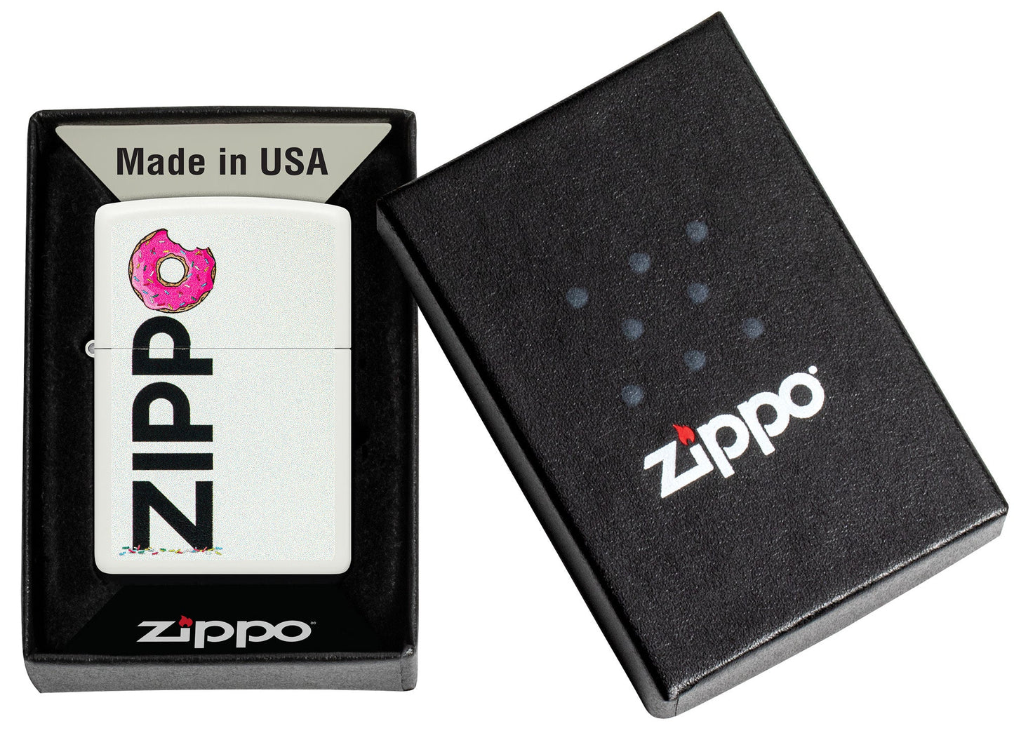 Frosted Zippo Design White Matte Windproof Lighter in its packaging.