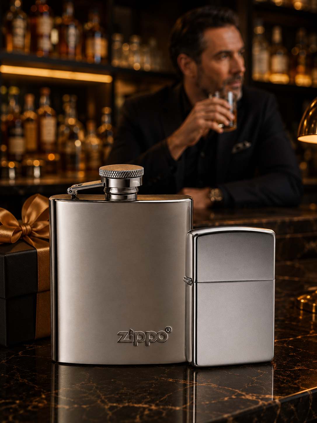 Flask & Classic High Polish Chrome Gift Kit Father's Day